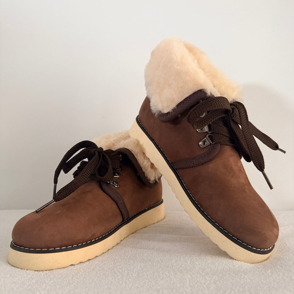Ugg Boots Of Australia Lace-Up Boots Genuine Sheepskin Lined Brown Suede Sz 5 - Image 10