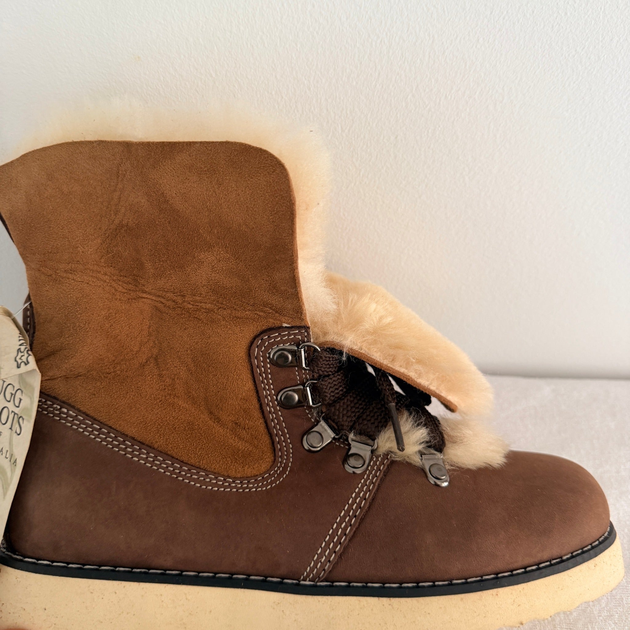 Ugg Boots Of Australia Lace-Up Boots Genuine Sheepskin Lined Brown Suede EU 36 - Image 6