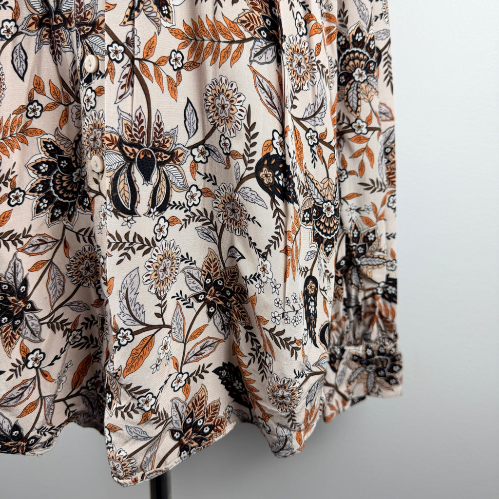 Witchery Beige Floral Print Viscose Blouse Size 6 Button Down Long Sleeve Boho - Image 14