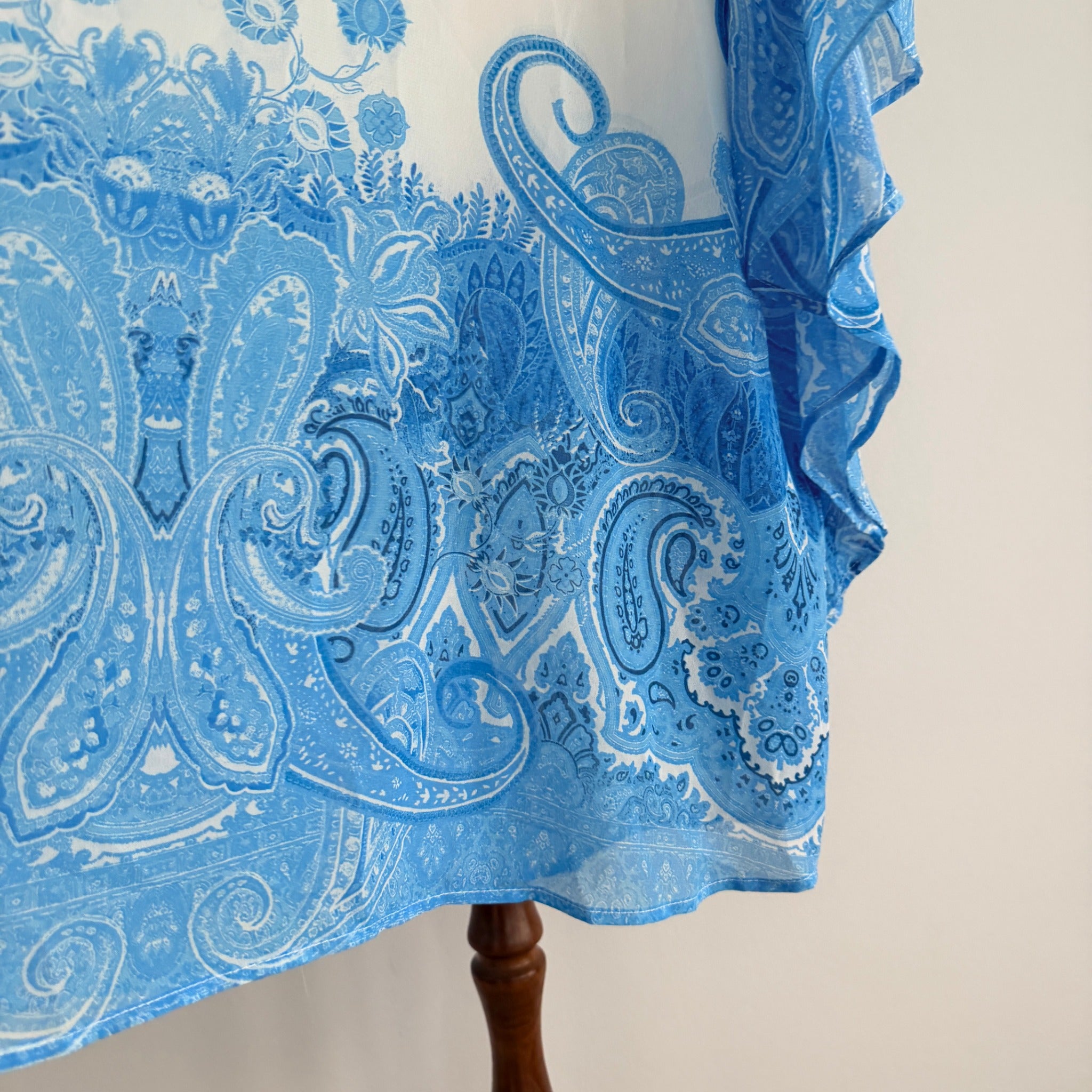 Beme Blue White Paisley Polyester Kaftan Top Size XXL Boho Beach Cover Up BNWT - Image 11