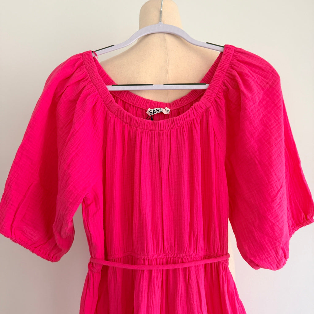 Sass Felix Tiered Midi Dress Hot Pink Size 14 BNWT Casual - Image 2