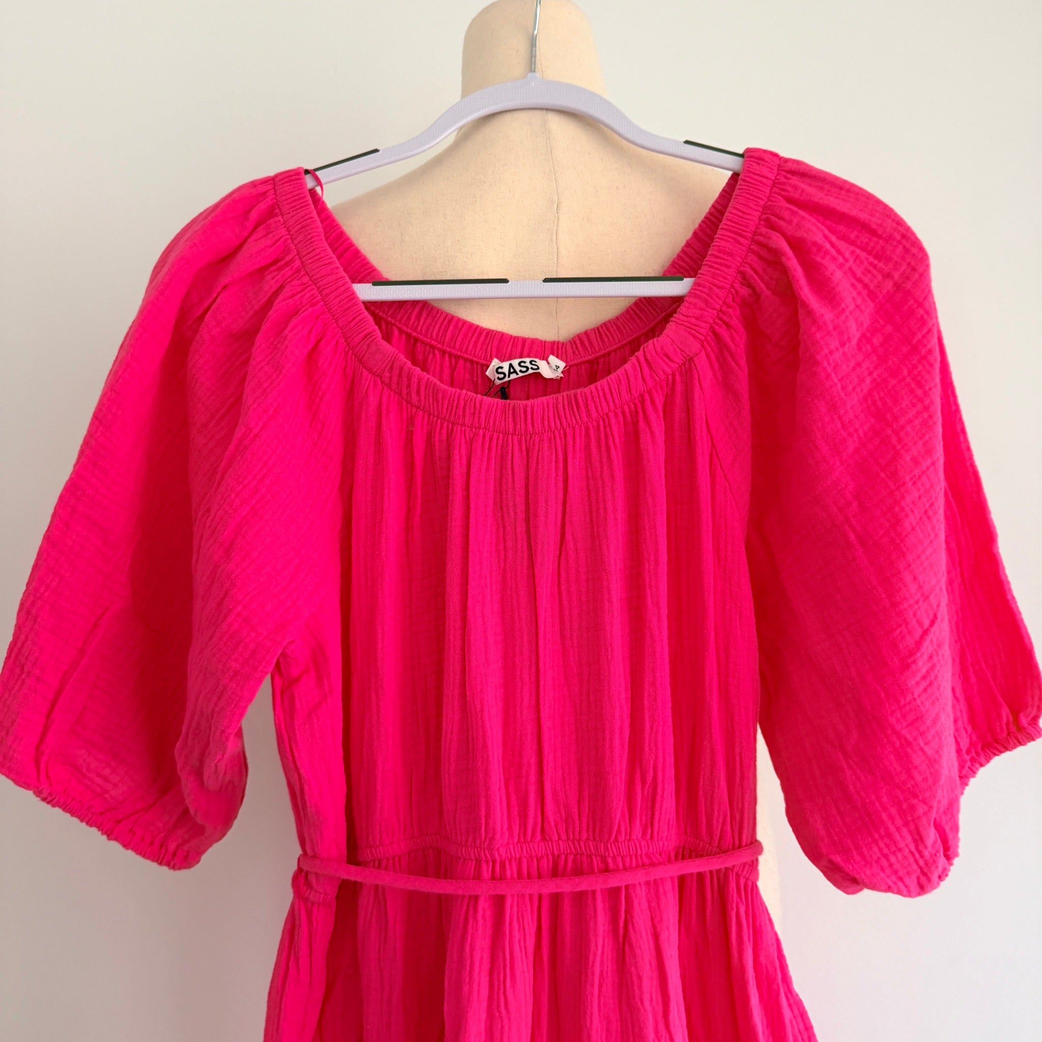 Sass Felix Tiered Midi Dress Hot Pink Size 14 BNWT Casual - Image 2