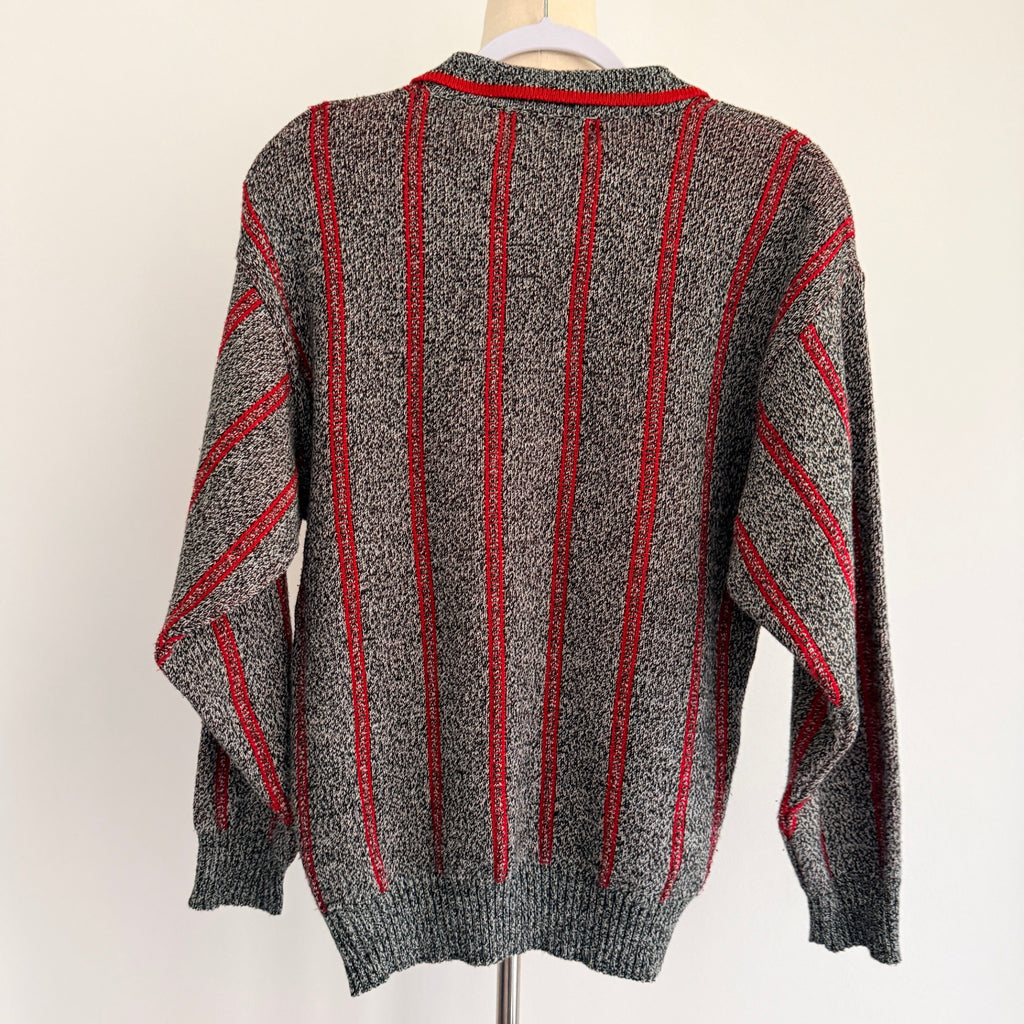 Playback Grey Red Acrylic Striped Knit Polo Sweater Sz M Vintage 90s Casual - Image 2