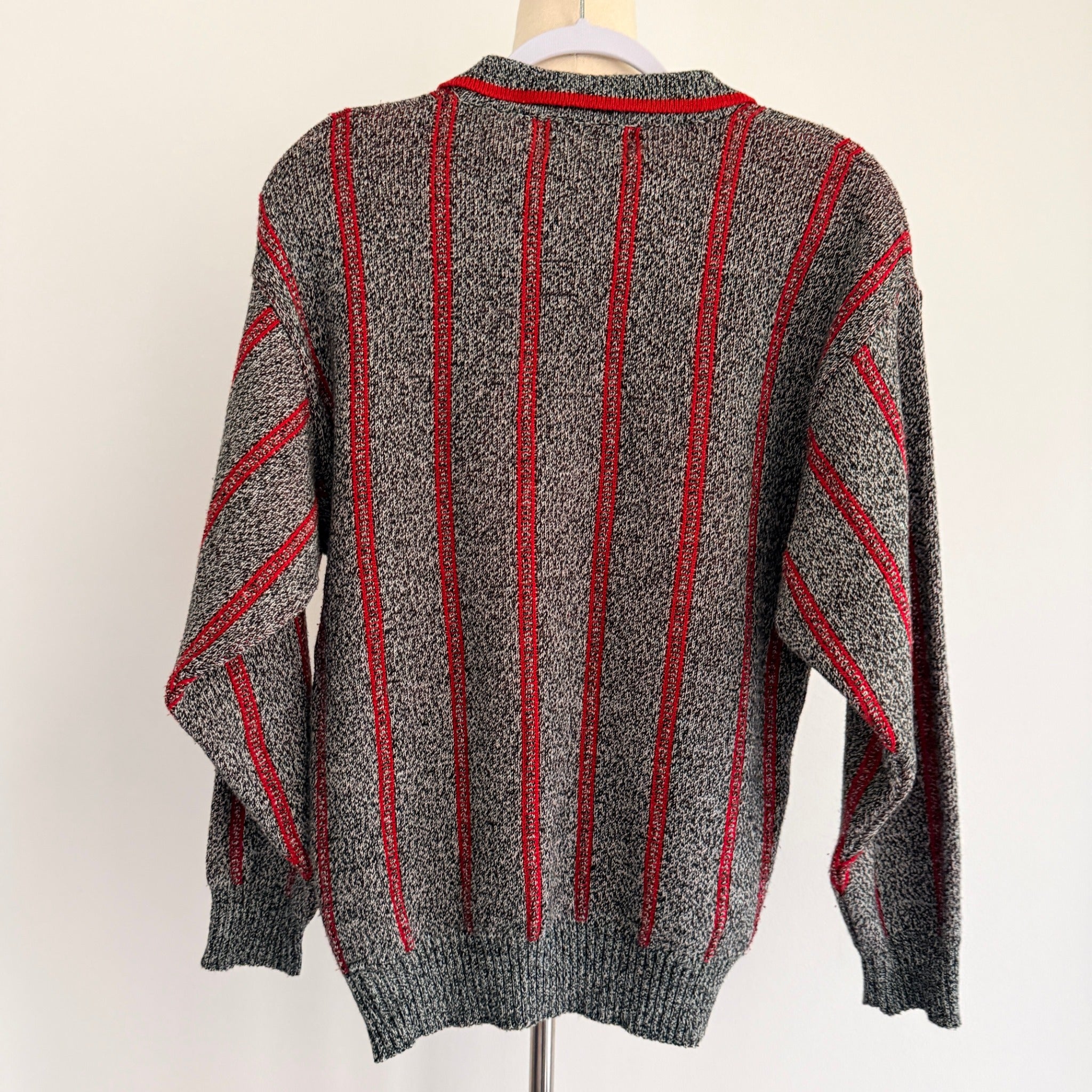Playback Grey Red Acrylic Striped Knit Polo Sweater Sz M Vintage 90s Casual - Image 2