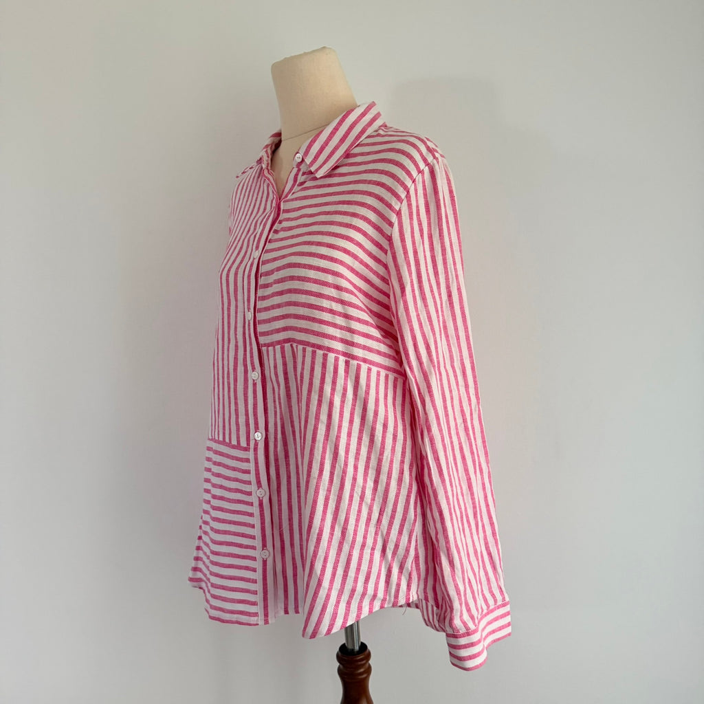 Regatta Sz 12 Red White Mixed Stripe Linen Cotton Button-Up Shirt Casual Resort - Image 10