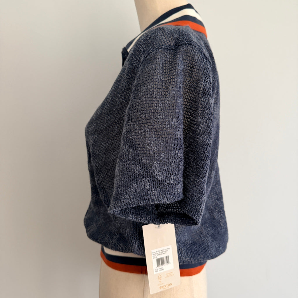 Brixton Womens Size S Navy Sheer Crochet Knit Polo Crop Top BNWOT - Image 3