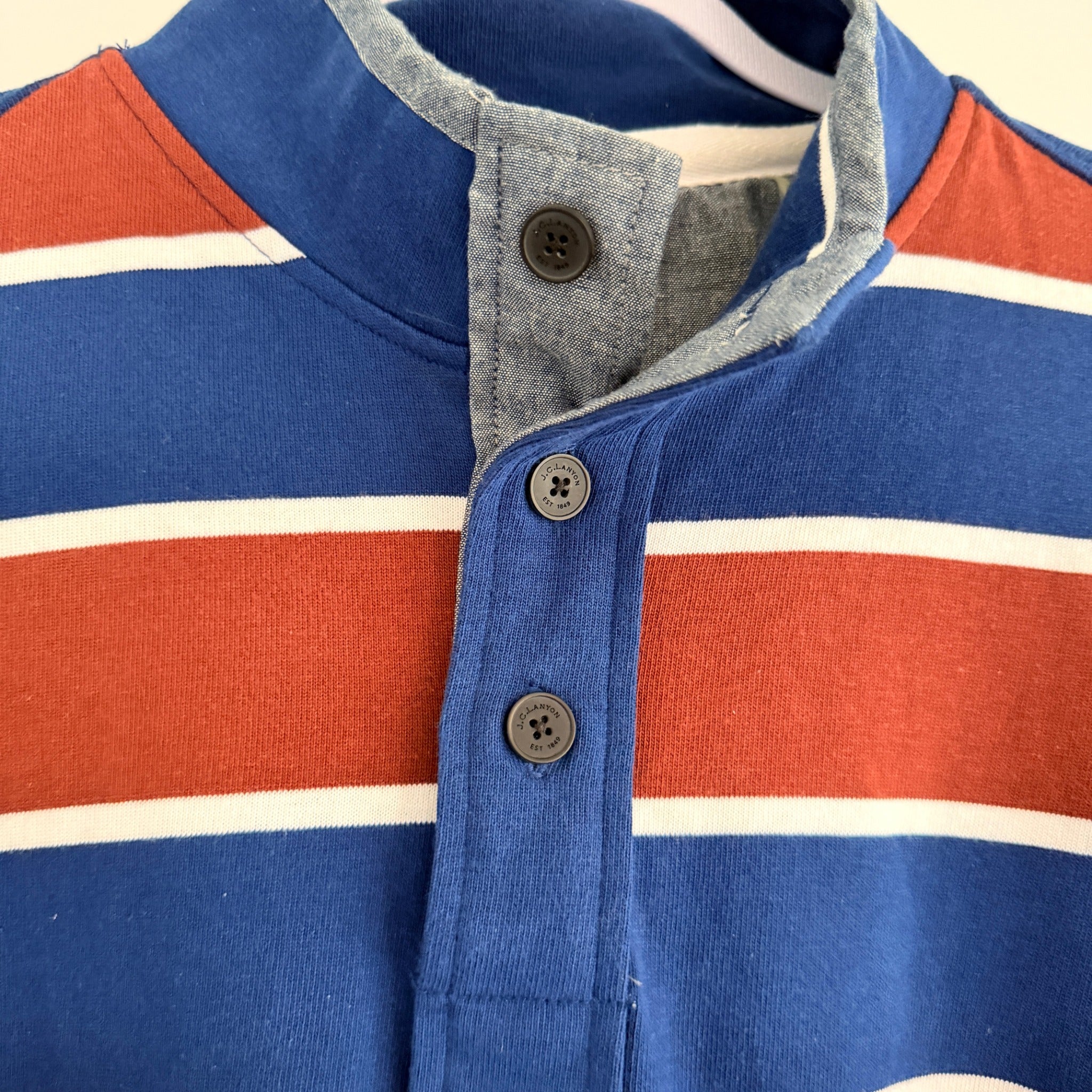 J.C. Lanyon Blue Red White Striped 100% Cotton Rugby Henley Shirt Size S Casual - Image 12