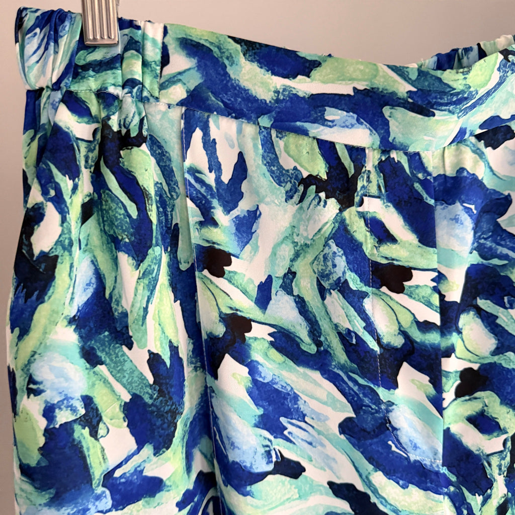 Basque Sz 14 Blue Green Abstract Print Recycled Wide Leg Pants Resort - Image 11