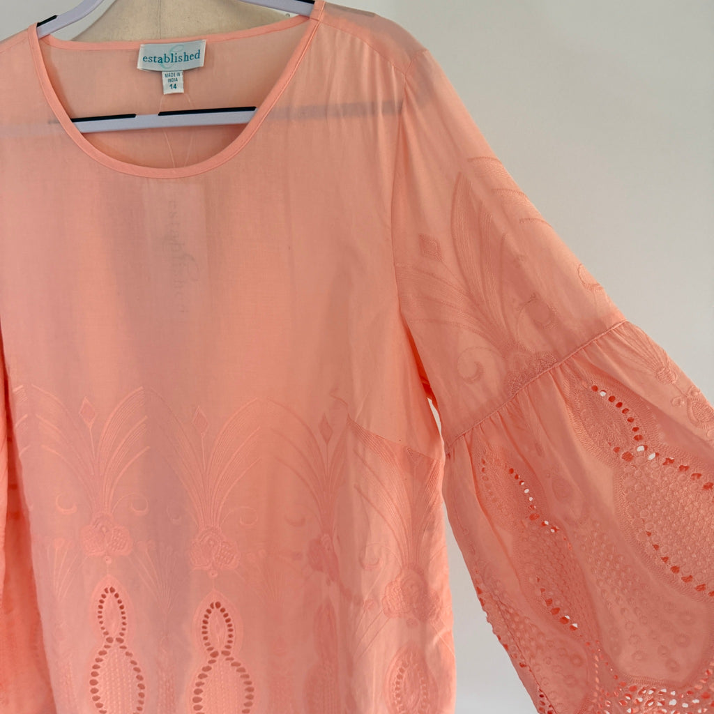 Established Peach Cotton Eyelet Lace Tunic Top Size 14 BNWT Boho Casual - Image 10