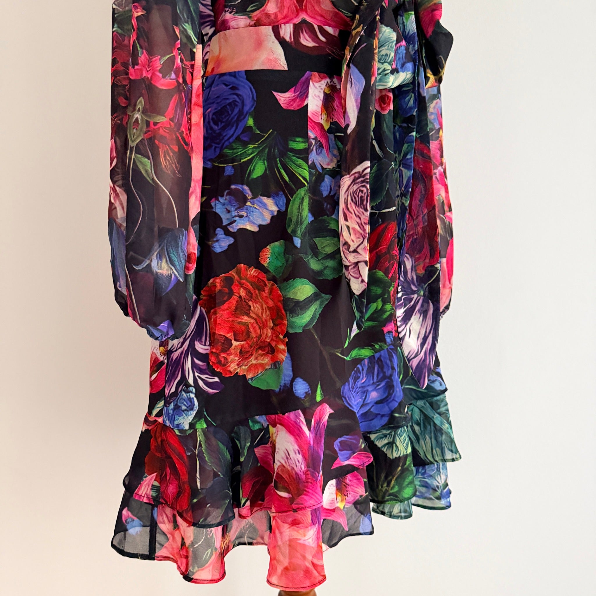 Sheike Floral Print Tie-Front Long Sleeve Mini Dress Size 8 - Image 15