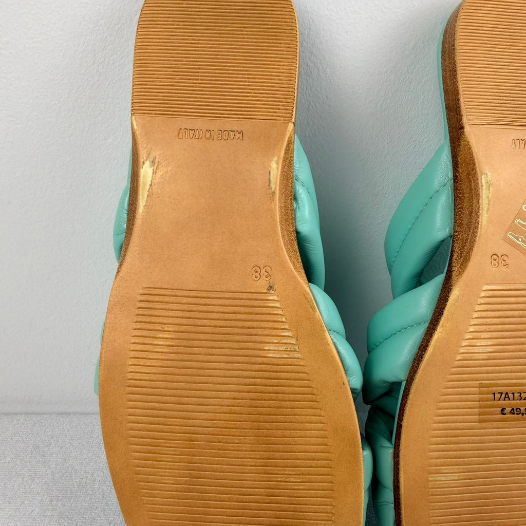 Primadonna Collection Sandals EU 38 Mint Green Leather Crossover Slide Italy - Image 12