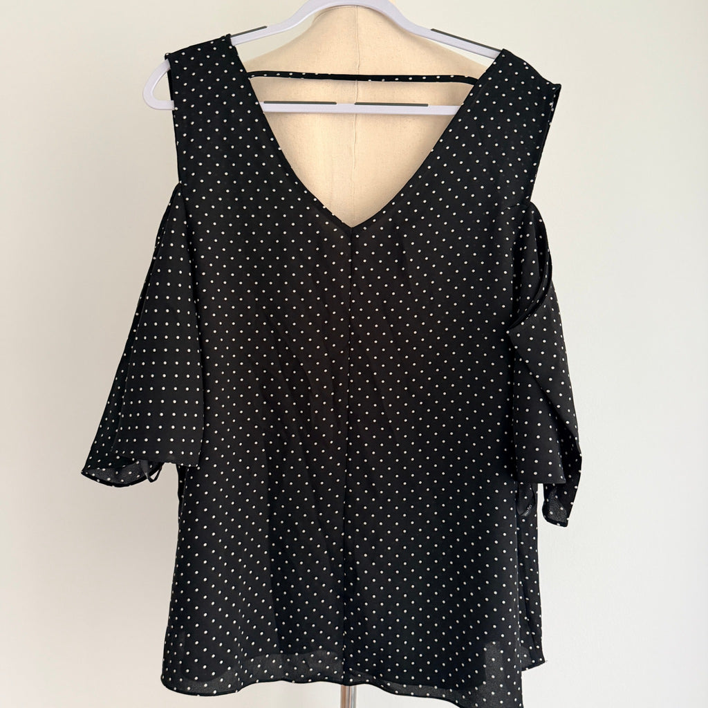 City Chic Polka Dot Black Polyester Frill Off Shoulder Top Size M BNWT NWT - Image 2