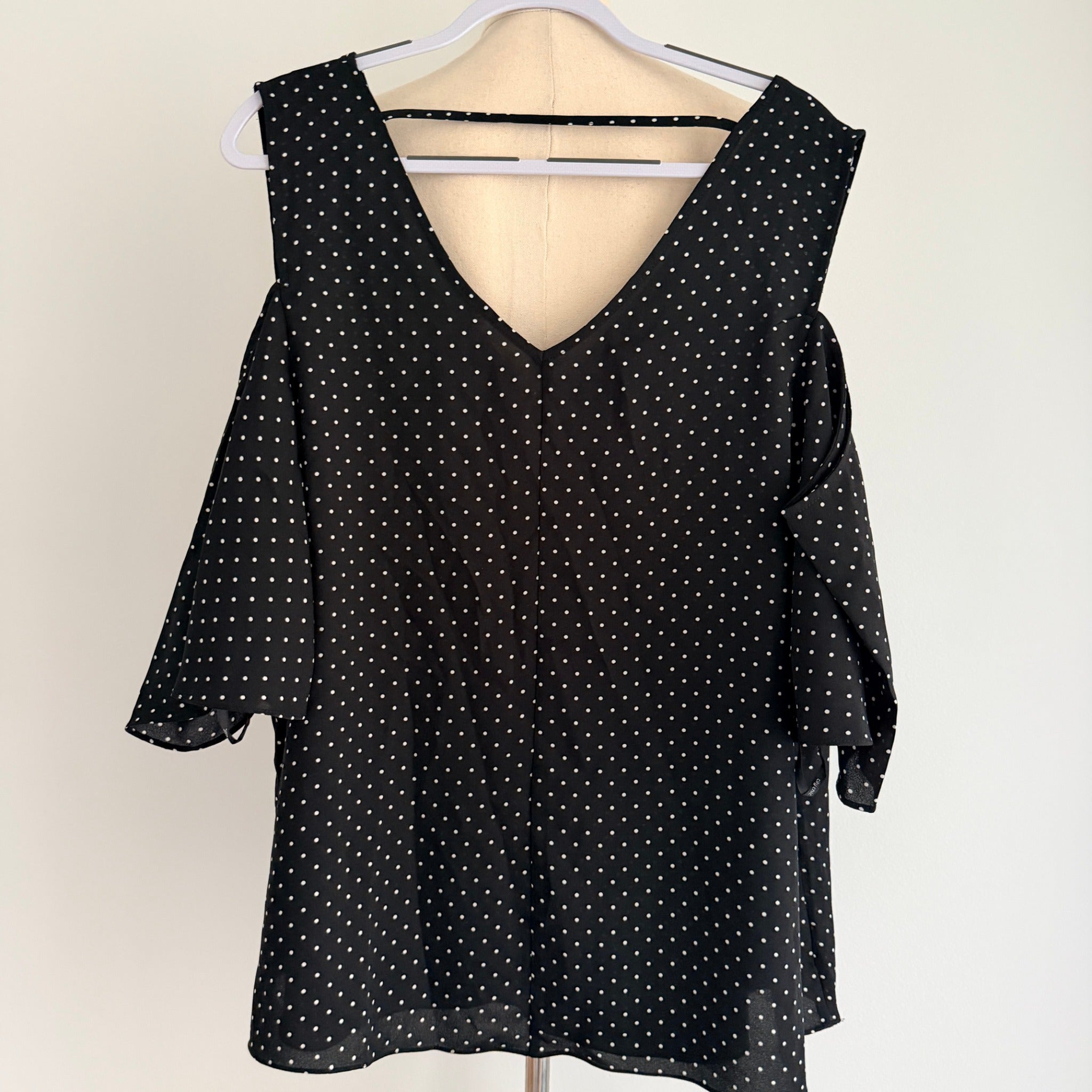 City Chic Polka Dot Black Polyester Frill Off Shoulder Top Size M BNWT NWT - Image 2