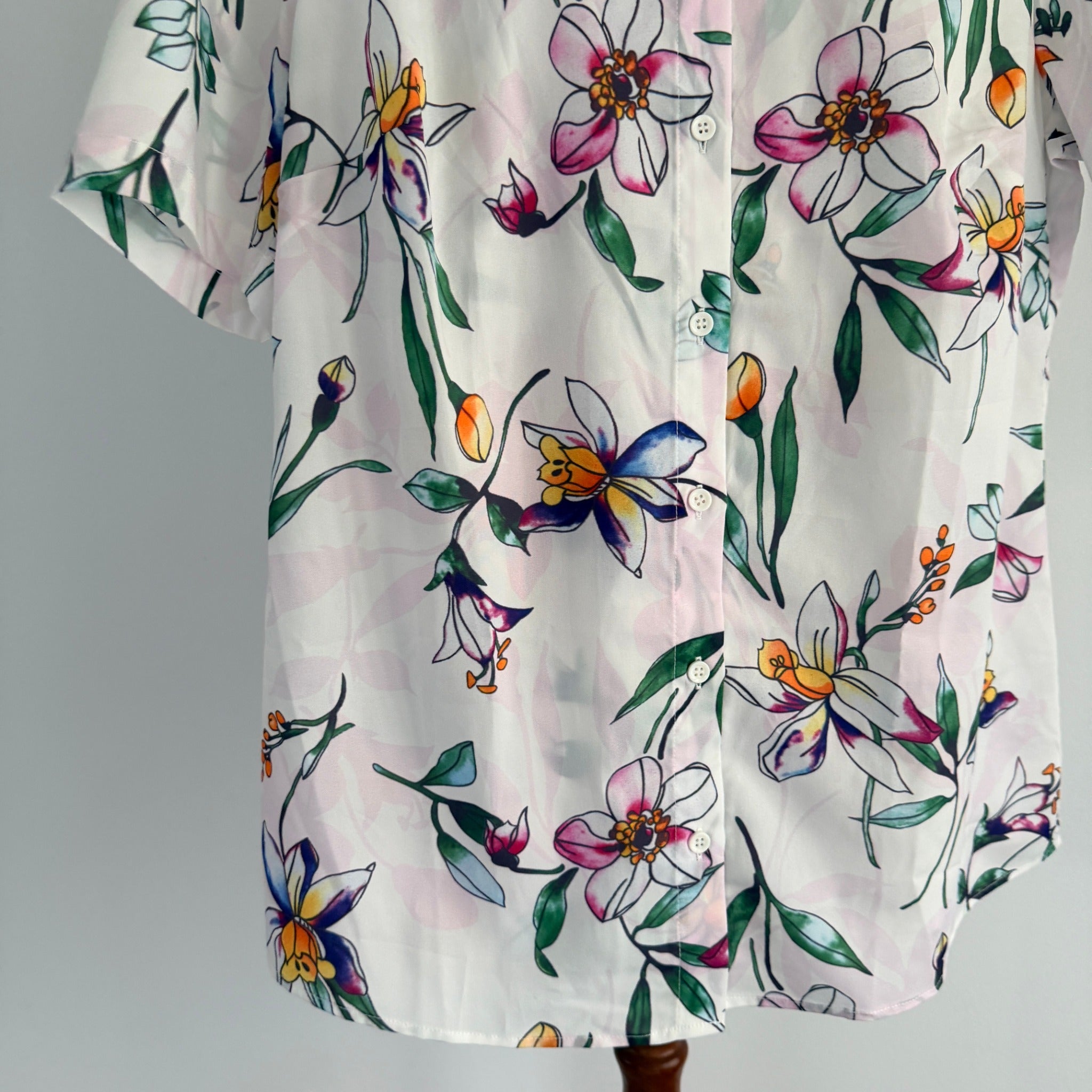 Established Bouquet Blouse White Floral Polyester Top Sz 14 Summer NWT - Image 11