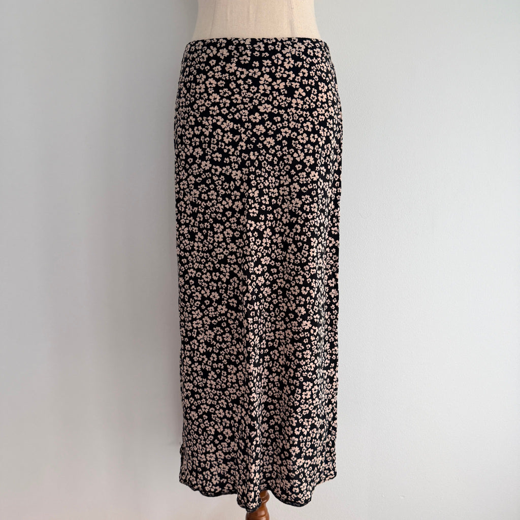 Kookai Black White Ditsy Floral Midi Skirt Size 38 Bias Cut Casual Day - Image 11
