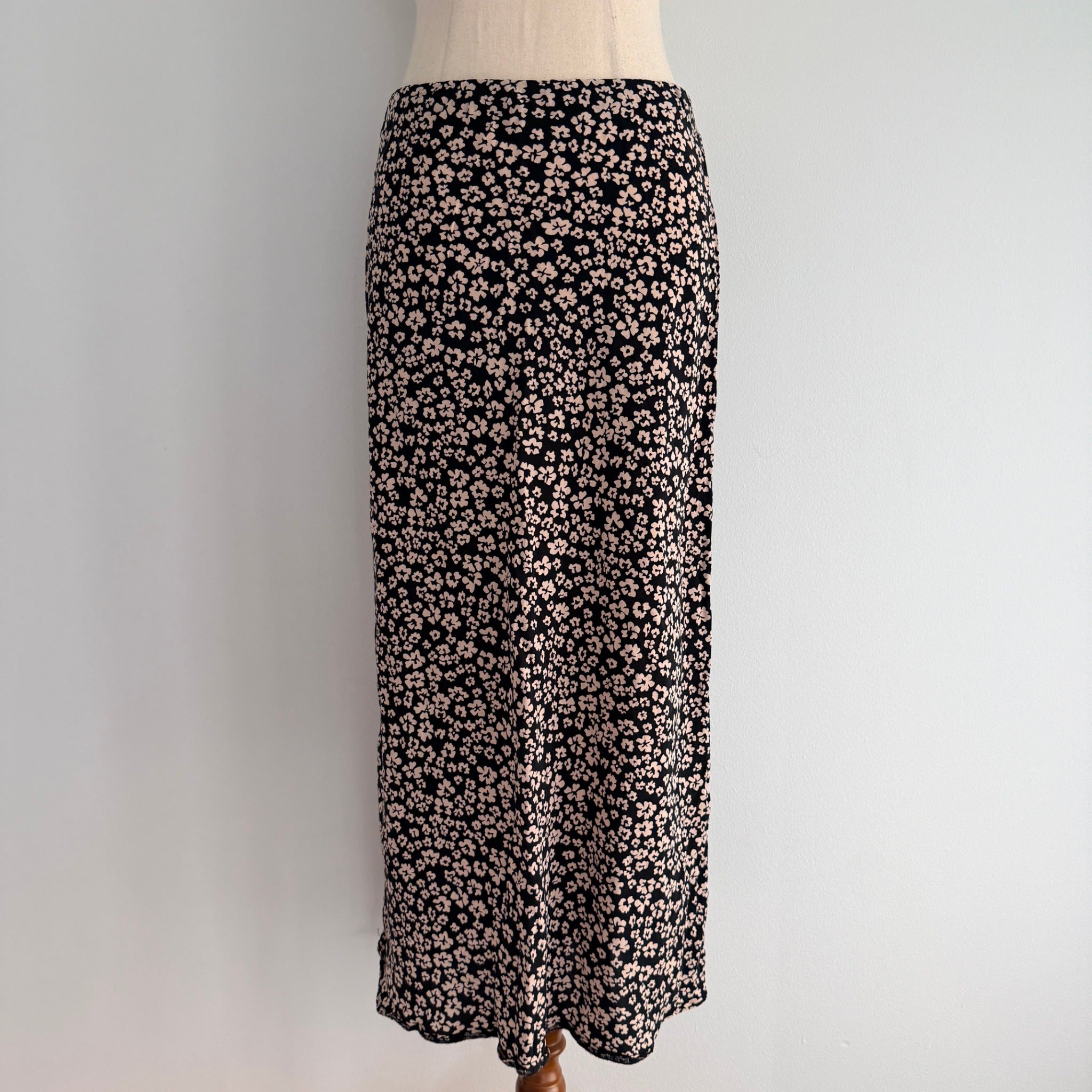 Kookai Black White Ditsy Floral Midi Skirt Size 38 Bias Cut Casual Day - Image 11