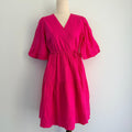YAS Womens Wrap Dress Size XS Pink Cotton Puff Sleeve Tie Waist Summer - Image 1