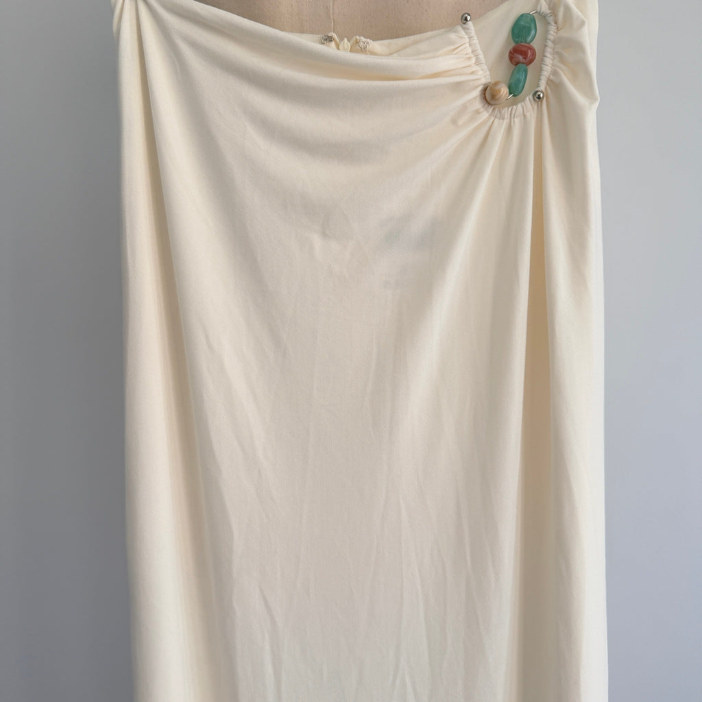 Tussah Sawyer Maxi Skirt Sz 12 Cream Polyester Draped Beaded Detail Event NWT - Image 3