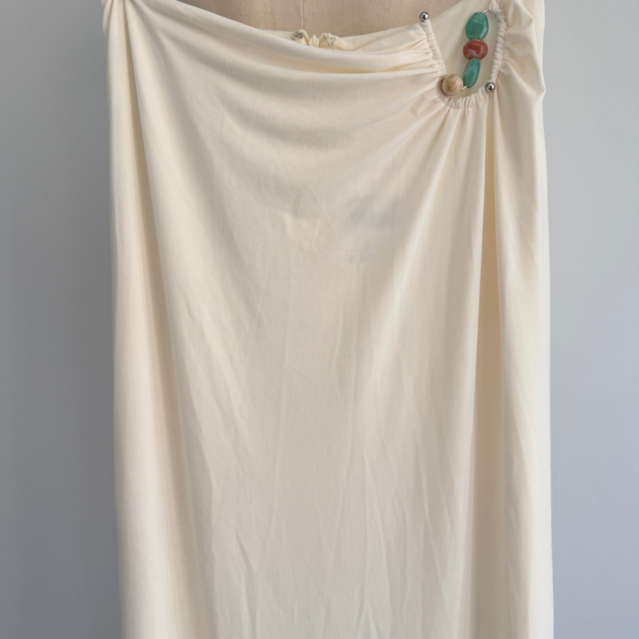 Tussah Sawyer Maxi Skirt Sz 12 Cream Polyester Draped Beaded Detail Event NWT - Image 3