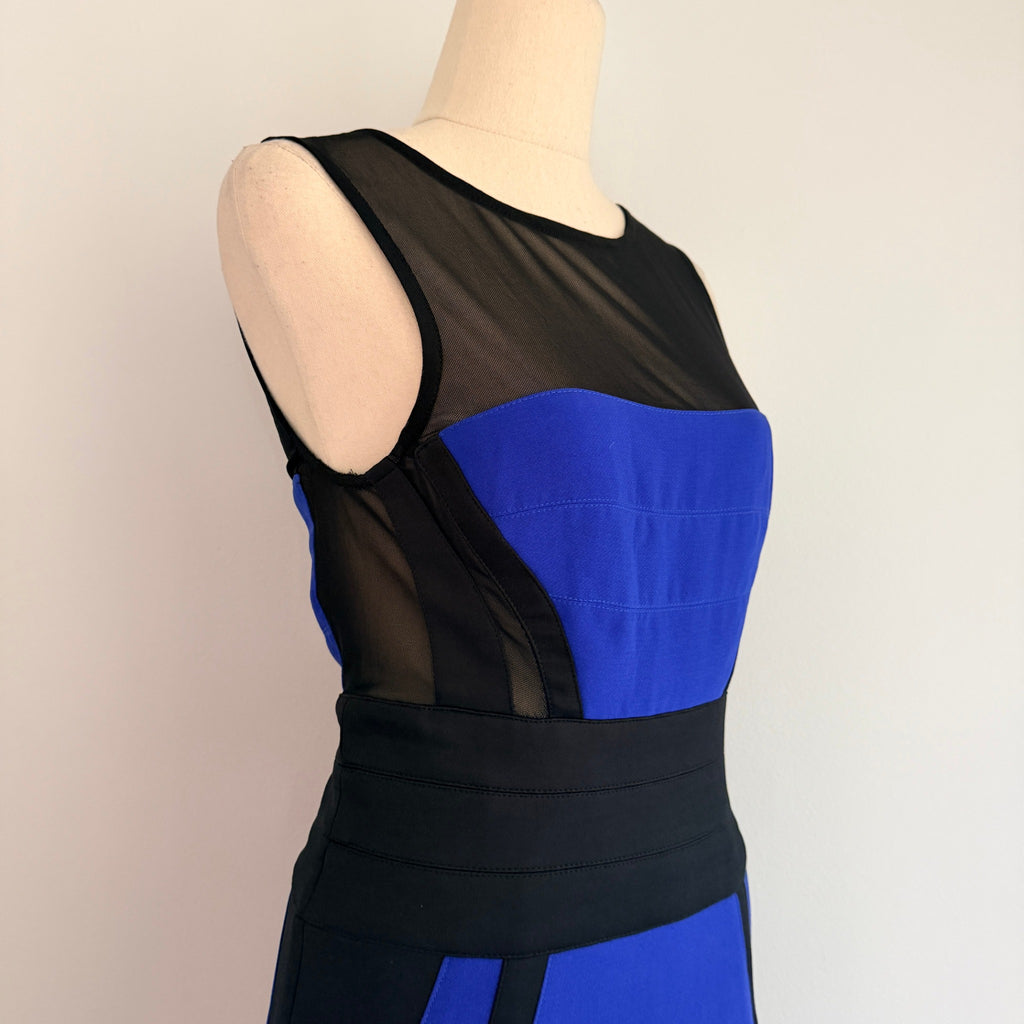 Bariano Australia Blue Black Polyester Mesh Colorblock Maxi Gown Sz 8 Formal - Image 11