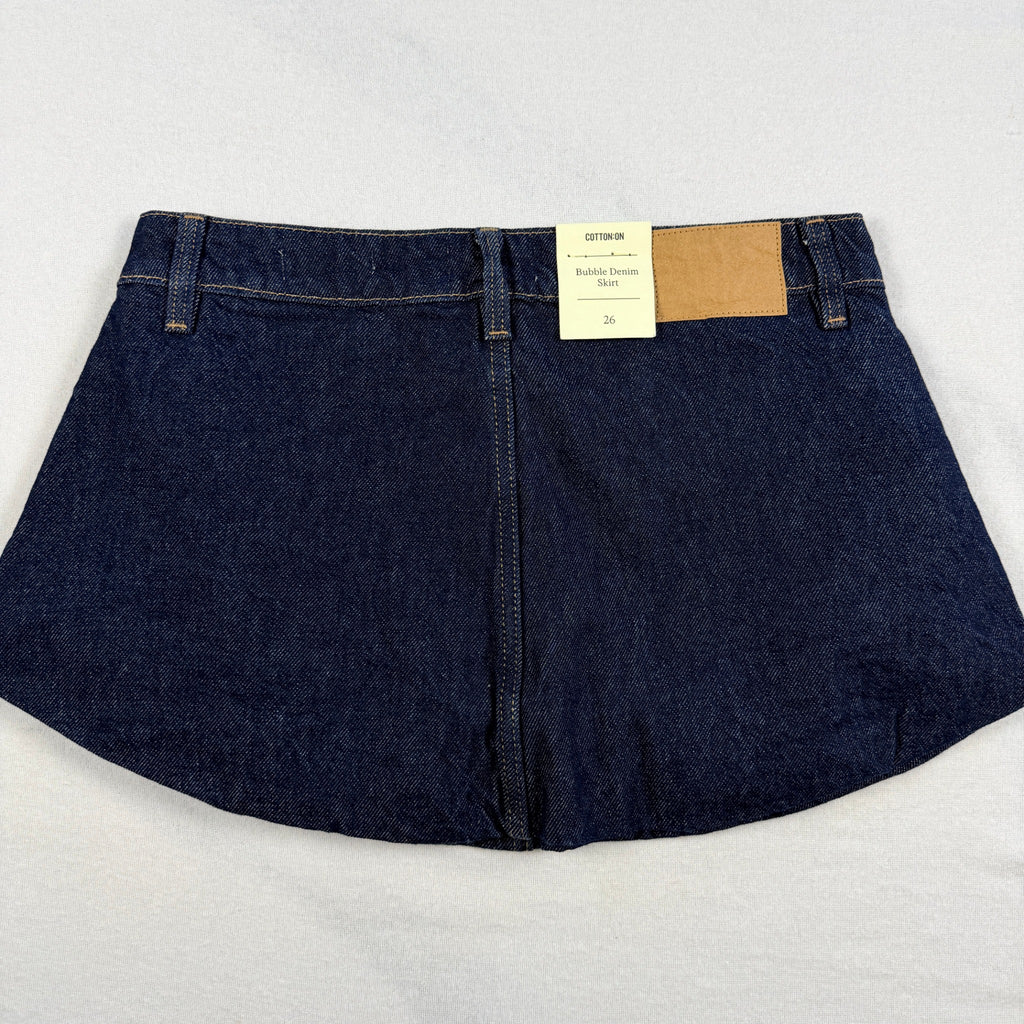 Cotton On Bubble Denim Skirt Dark Shutter Blue Cotton Size 26 Mini BNWT - Image 3