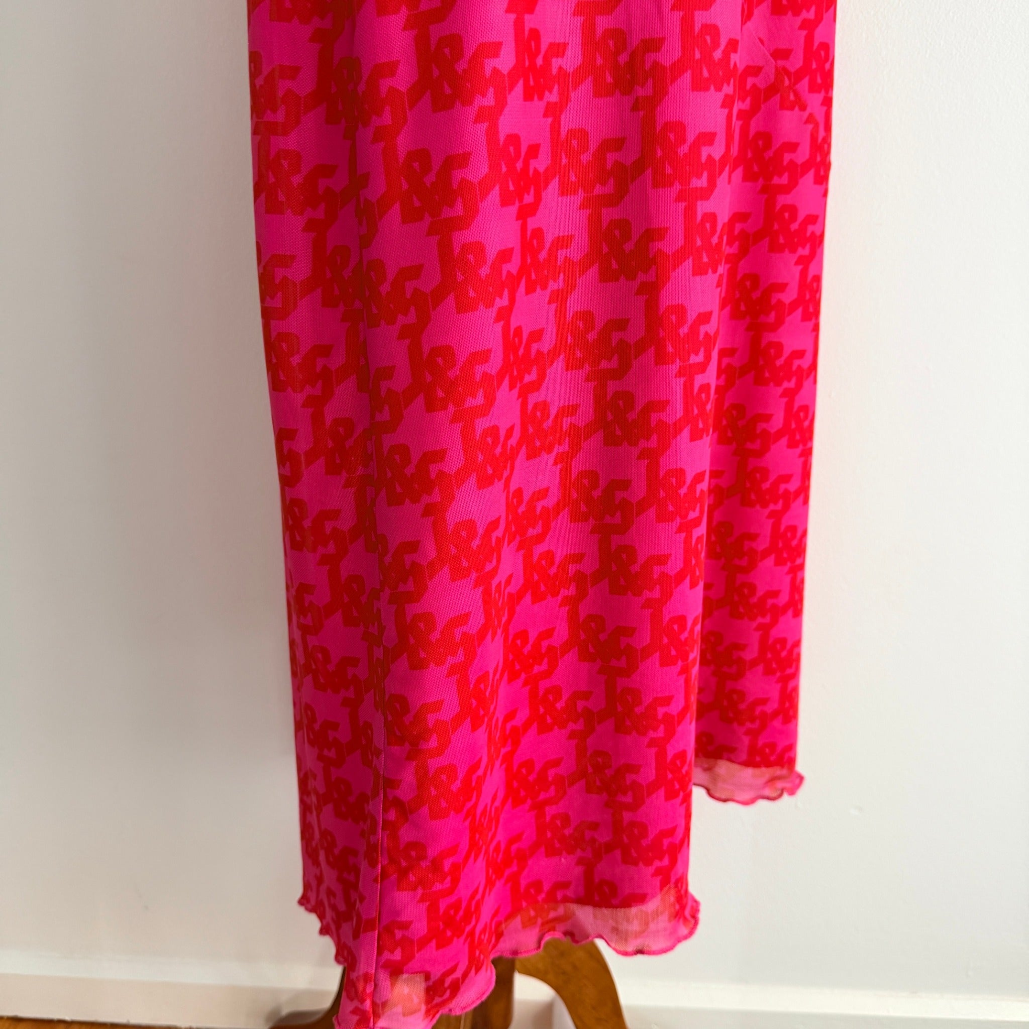 JGR & STN Pink Red Polyester Monogram Mesh Maxi Skirt Size 10 Party Night Out - Image 11