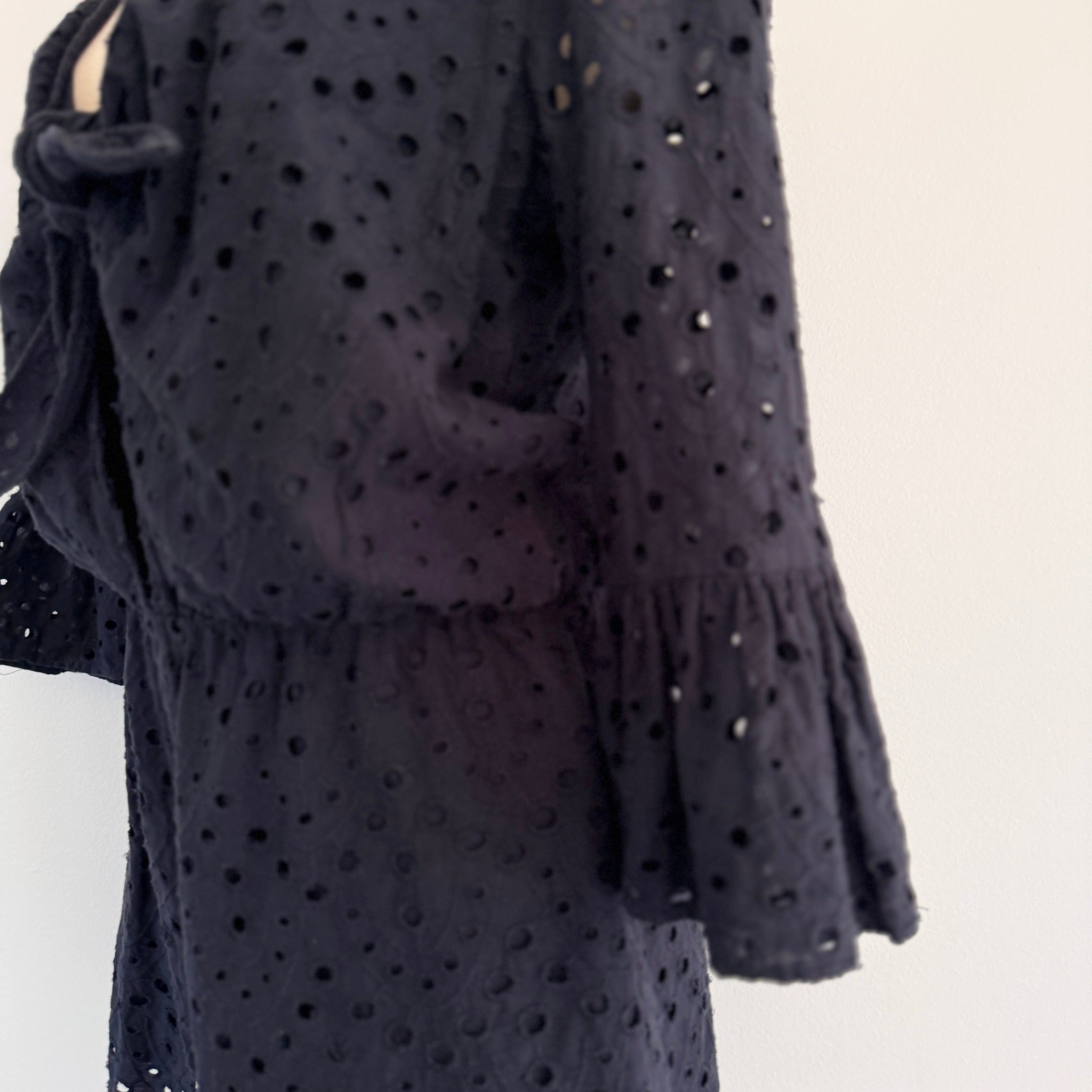 Seed Heritage Black Cotton Eyelet Playsuit Sz 10 Tie-Front Bell Sleeve Summer - Image 15