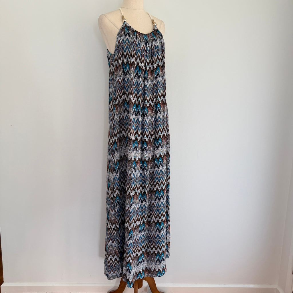 Caroline Morgan Multi Blue Chevron Print Maxi Dress With Gold Hardware - Image 3