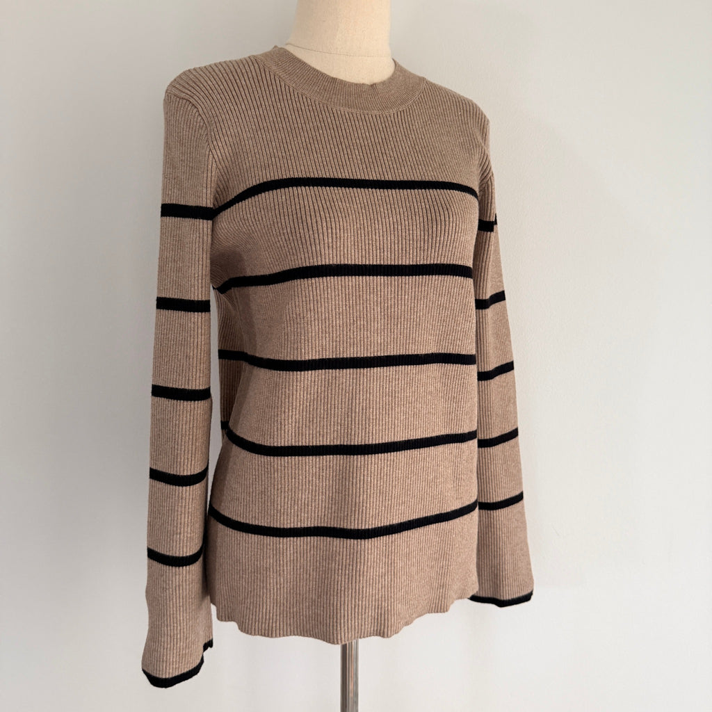 Feather + Noise Beige Stripe Ribbed Knit Jumper Sweater S/M Viscose Casual - Image 9