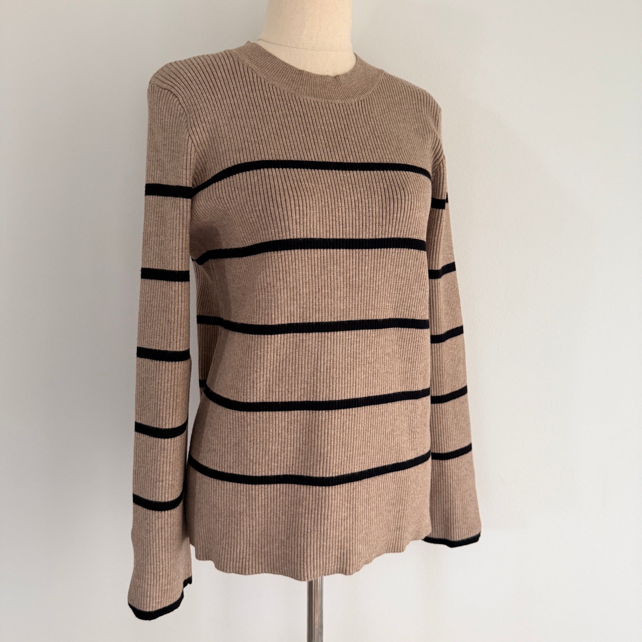 Feather + Noise Beige Stripe Ribbed Knit Jumper Sweater S/M Viscose Casual - Image 9
