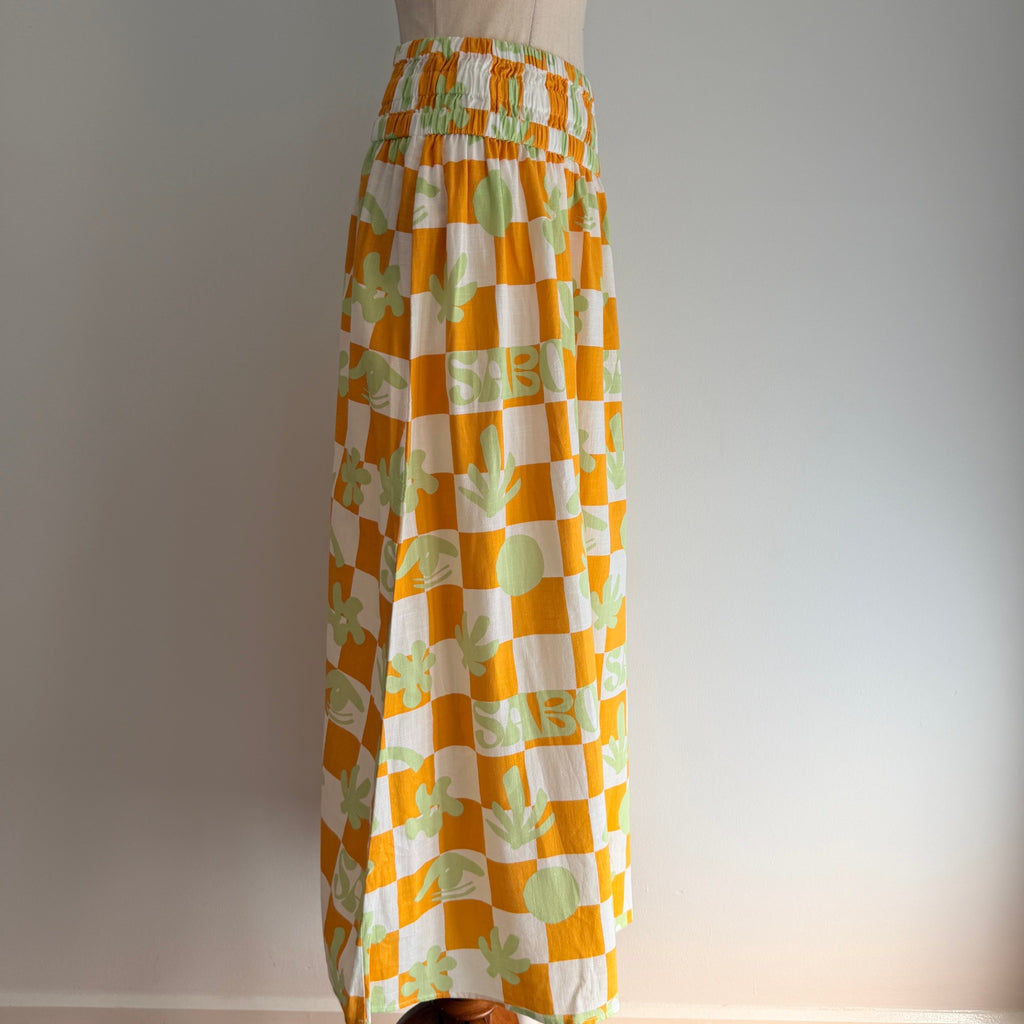 Sabo Orange And White Checkered Leaf Print Maxi Skirt - Image 8