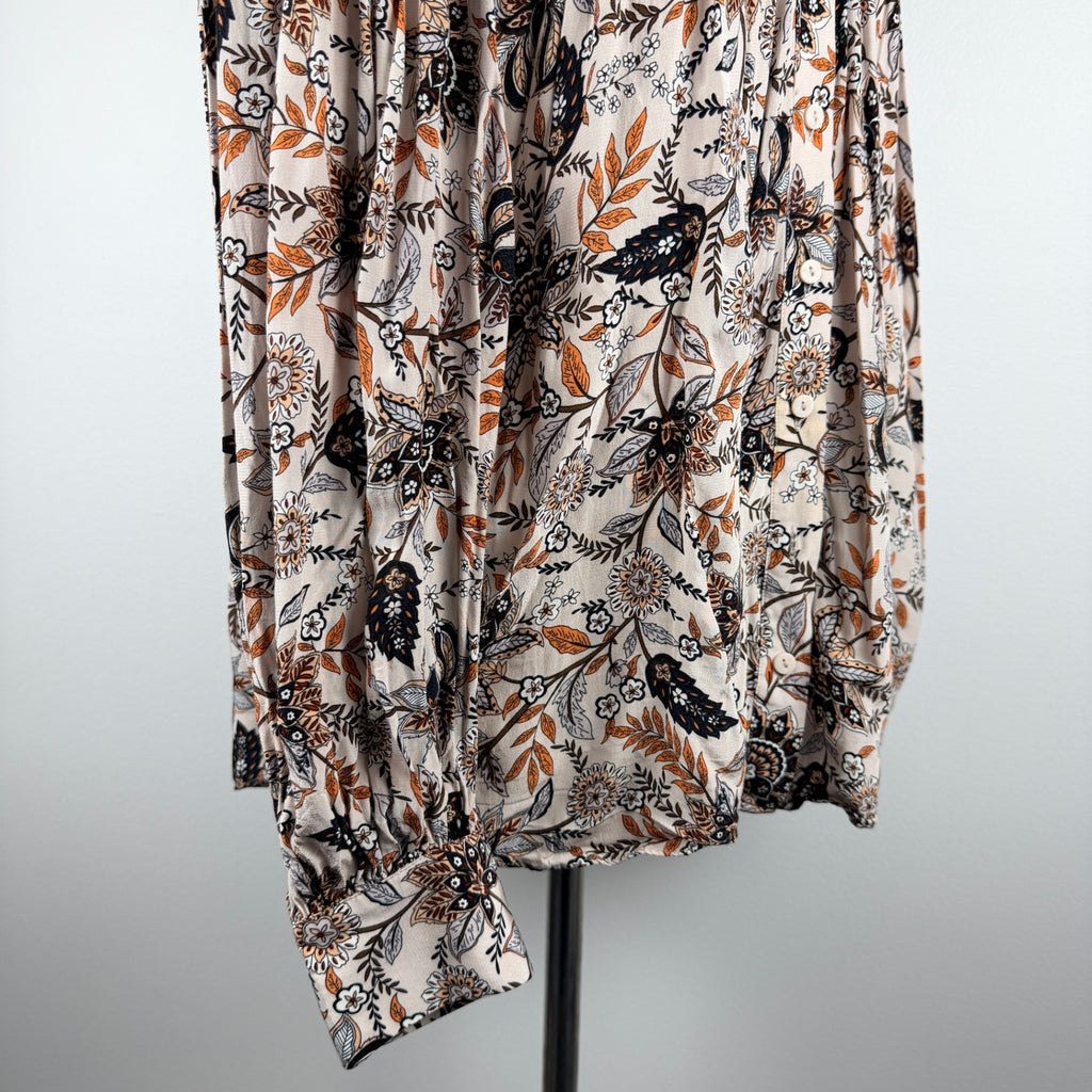 Witchery Beige Floral Print Viscose Blouse Size 6 Button Down Long Sleeve Boho - Image 15
