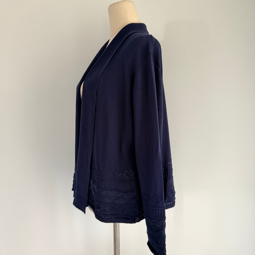 Liz Jordan Navy Viscose Nylon Knit Cardigan Size M Open Front Smart Casual - Image 13