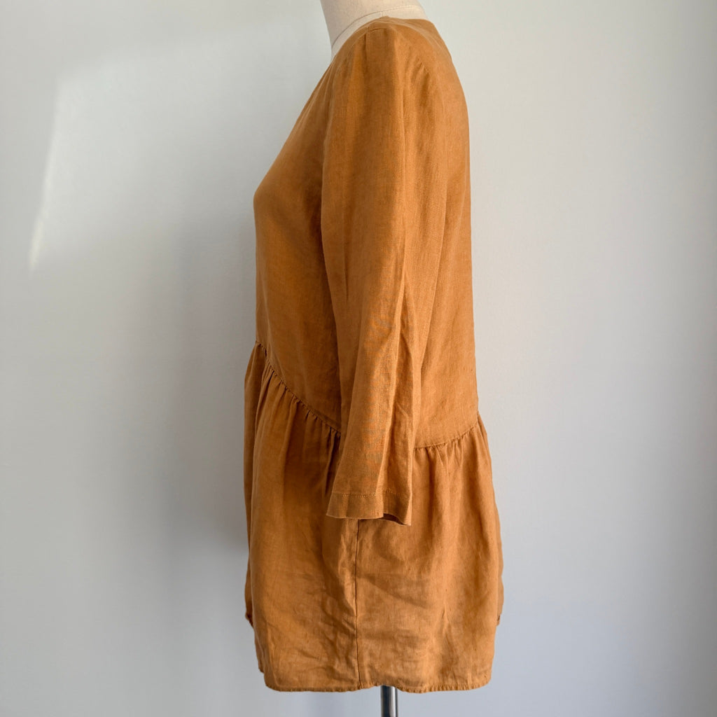 Sussan Linen Tunic Top Ochre V-Neck Button-Down Size 6 Relaxed Summer Casual - Image 10