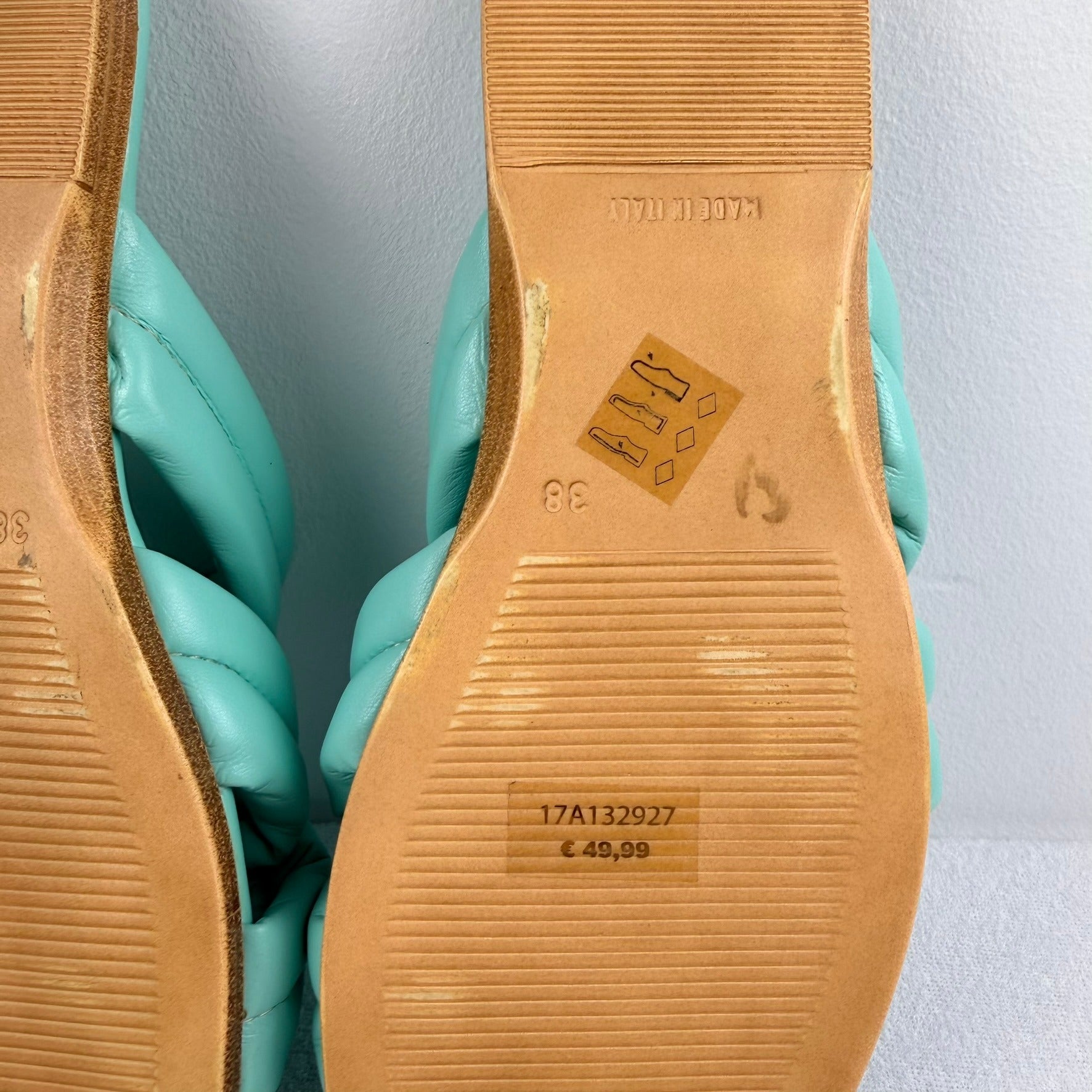 Primadonna Collection Sandals EU 38 Mint Green Leather Crossover Slide Italy - Image 8