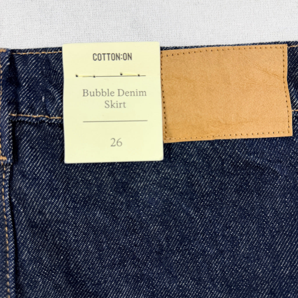 Cotton On Bubble Denim Skirt Dark Shutter Blue Cotton Size 26 Mini BNWT - Image 10