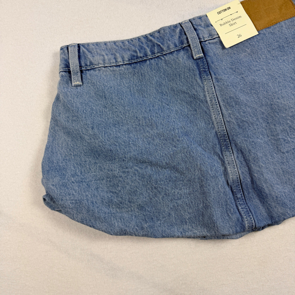 Cotton On Bubble Denim Skirt Sports Blue Cotton Size 26 Y2K Mini BNWT - Image 14