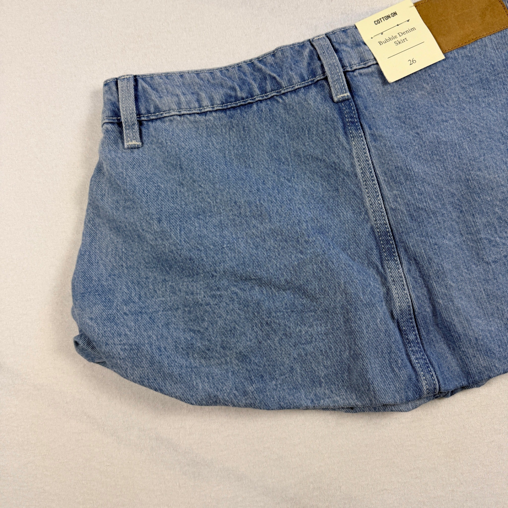 Cotton On Bubble Denim Skirt Sports Blue Cotton Size 26 Y2K Mini BNWT - Image 14