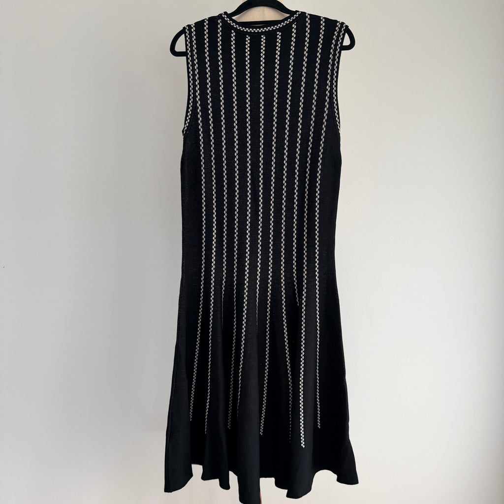 Feathers Womens Black White Striped Knit Sleeveless Fit Flare Dress Size L - Image 2