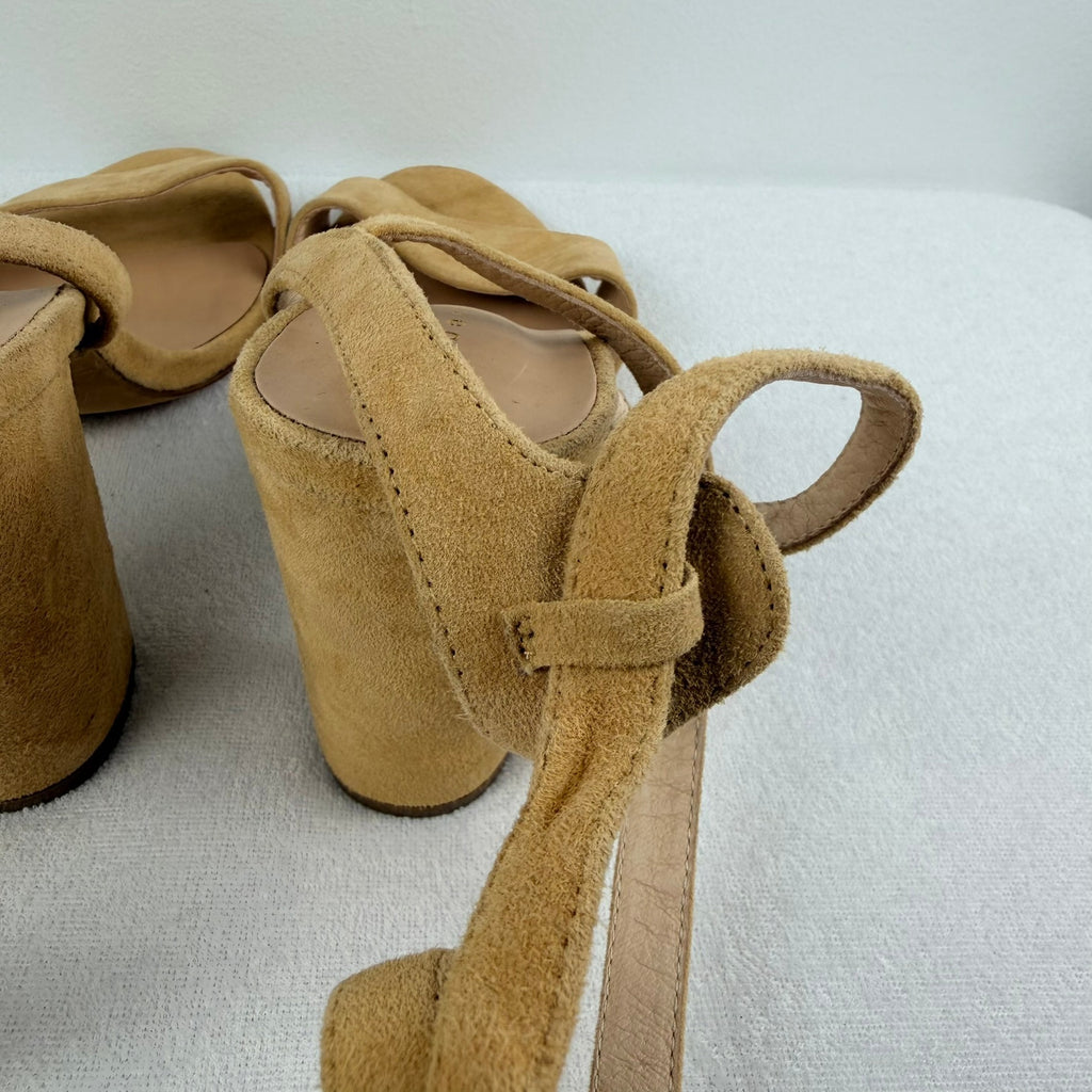 Robert Robert Tan Suede Ankle Wrap Block Heel Sandals Size 39 - Image 12