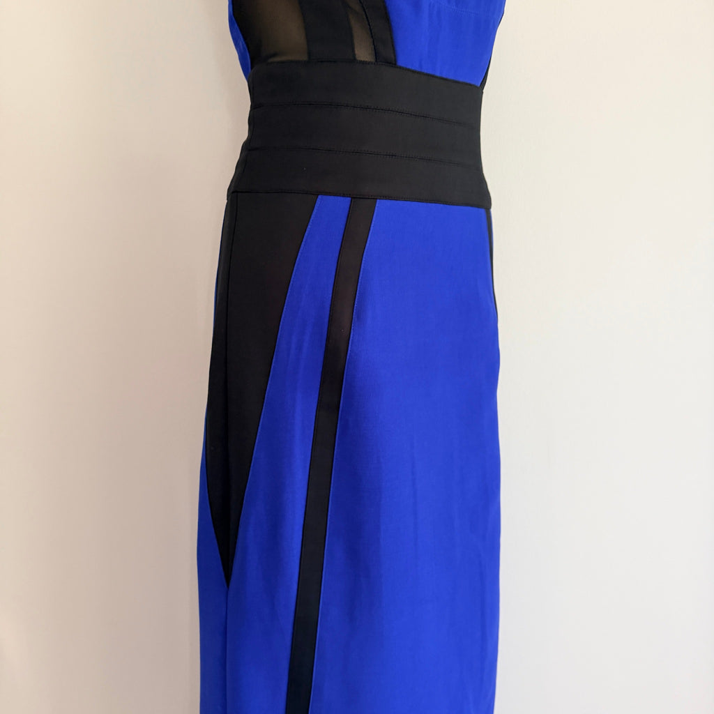Bariano Australia Blue Black Polyester Mesh Colorblock Maxi Gown Sz 8 Formal - Image 18