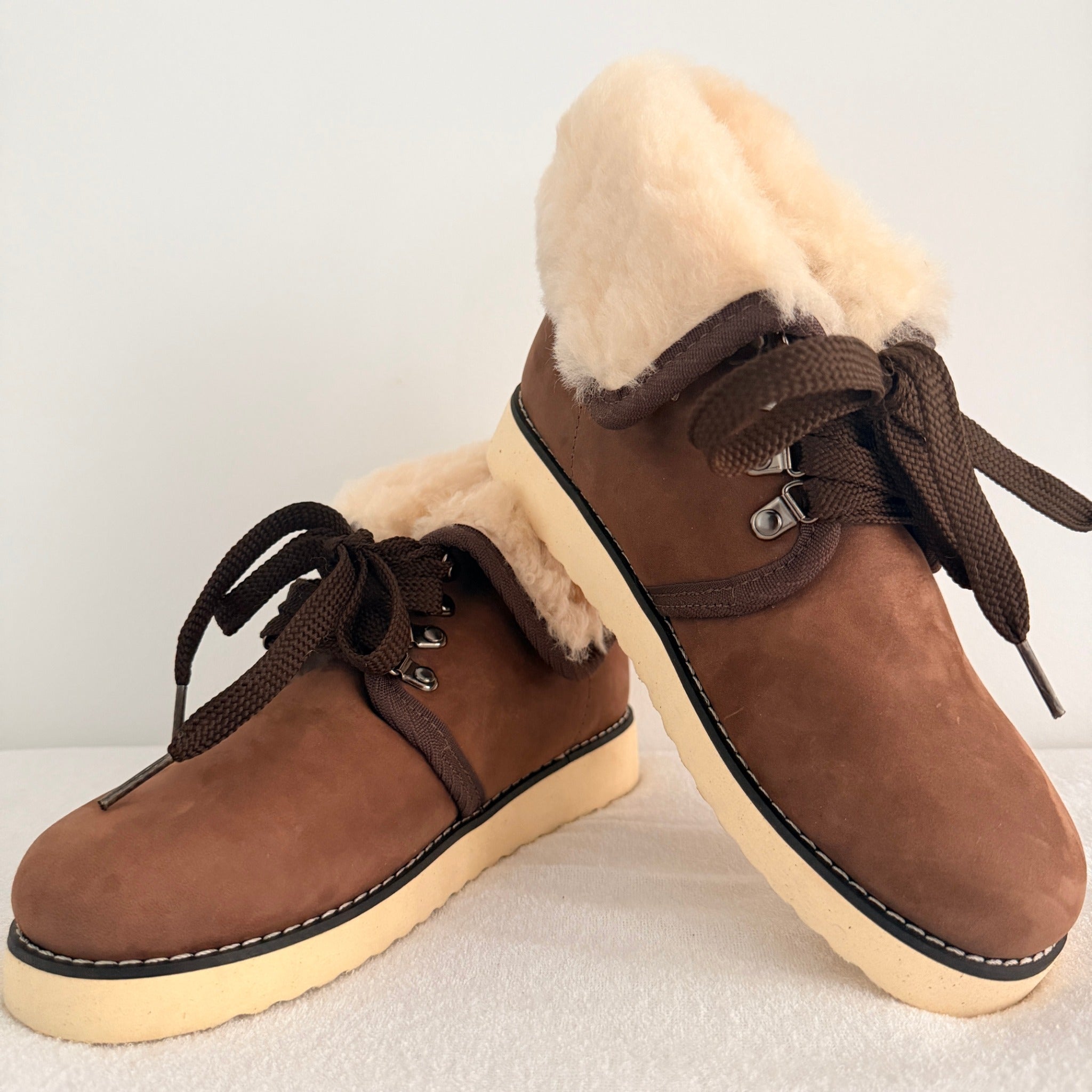 Ugg Boots Of Australia Lace-Up Boots Genuine Sheepskin Lined Brown Suede Sz 5 - Image 11