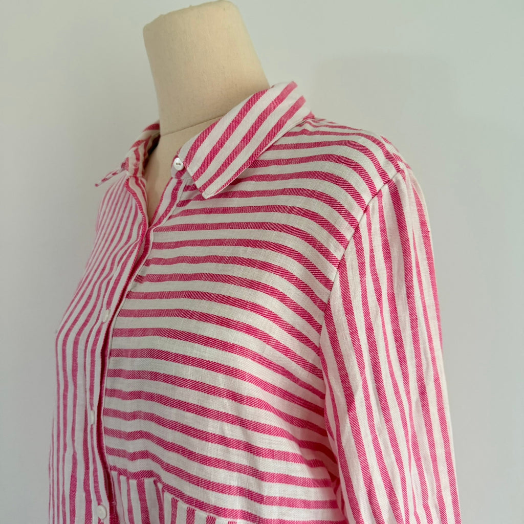 Regatta Sz 12 Red White Mixed Stripe Linen Cotton Button-Up Shirt Casual Resort - Image 11