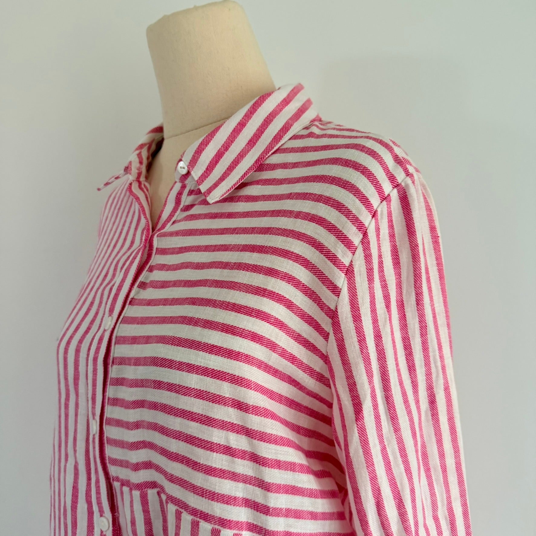Regatta Sz 12 Red White Mixed Stripe Linen Cotton Button-Up Shirt Casual Resort - Image 11