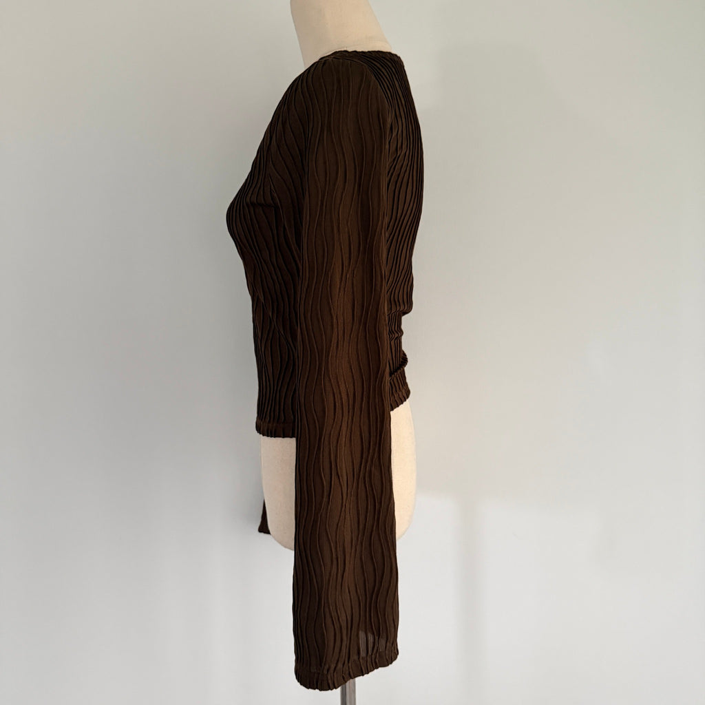 Dazie Womens Brown Polyester Elastane Long Sleeve Textured Top Size 6 Casual - Image 11