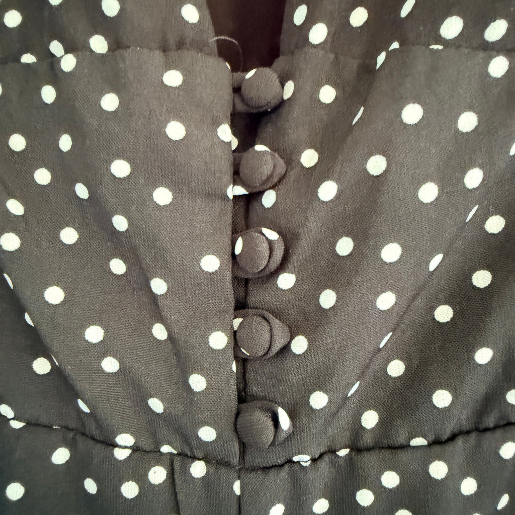 Dissh Black Polka Dot Polyester Jumpsuit Sz 14 Puff Sleeve V-Neck Party - Image 8