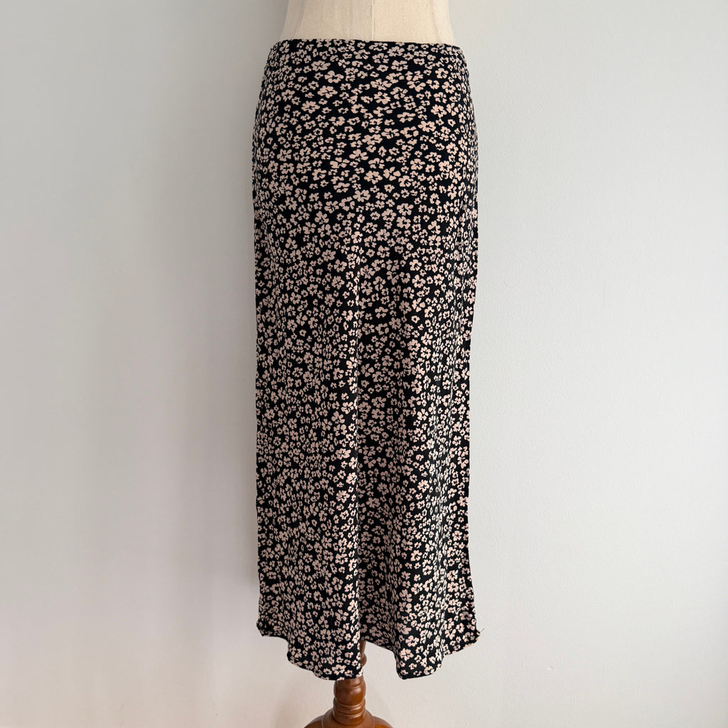 Kookai Black White Ditsy Floral Midi Skirt Size 38 Bias Cut Casual Day - Image 2
