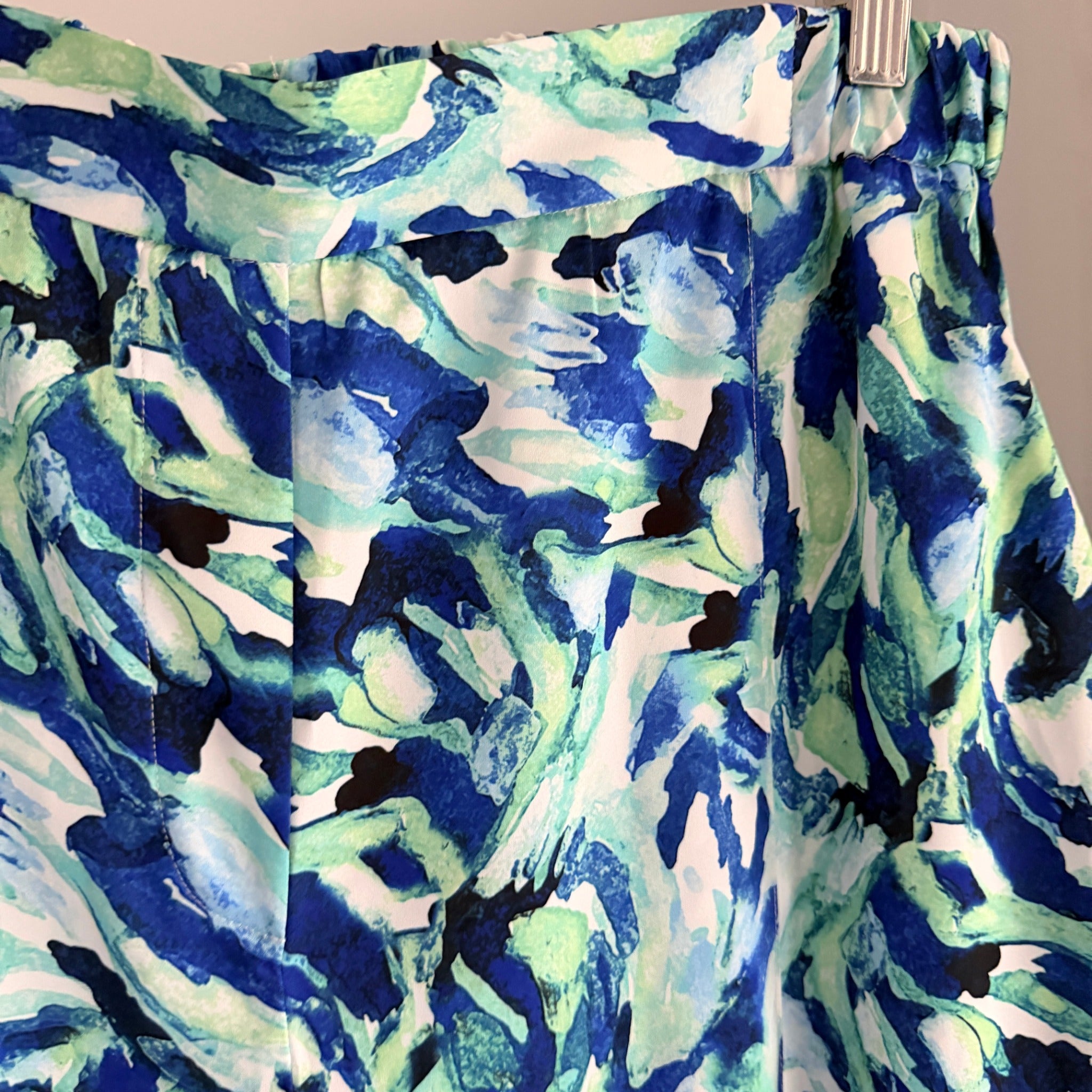 Basque Sz 14 Blue Green Abstract Print Recycled Wide Leg Pants Resort - Image 12