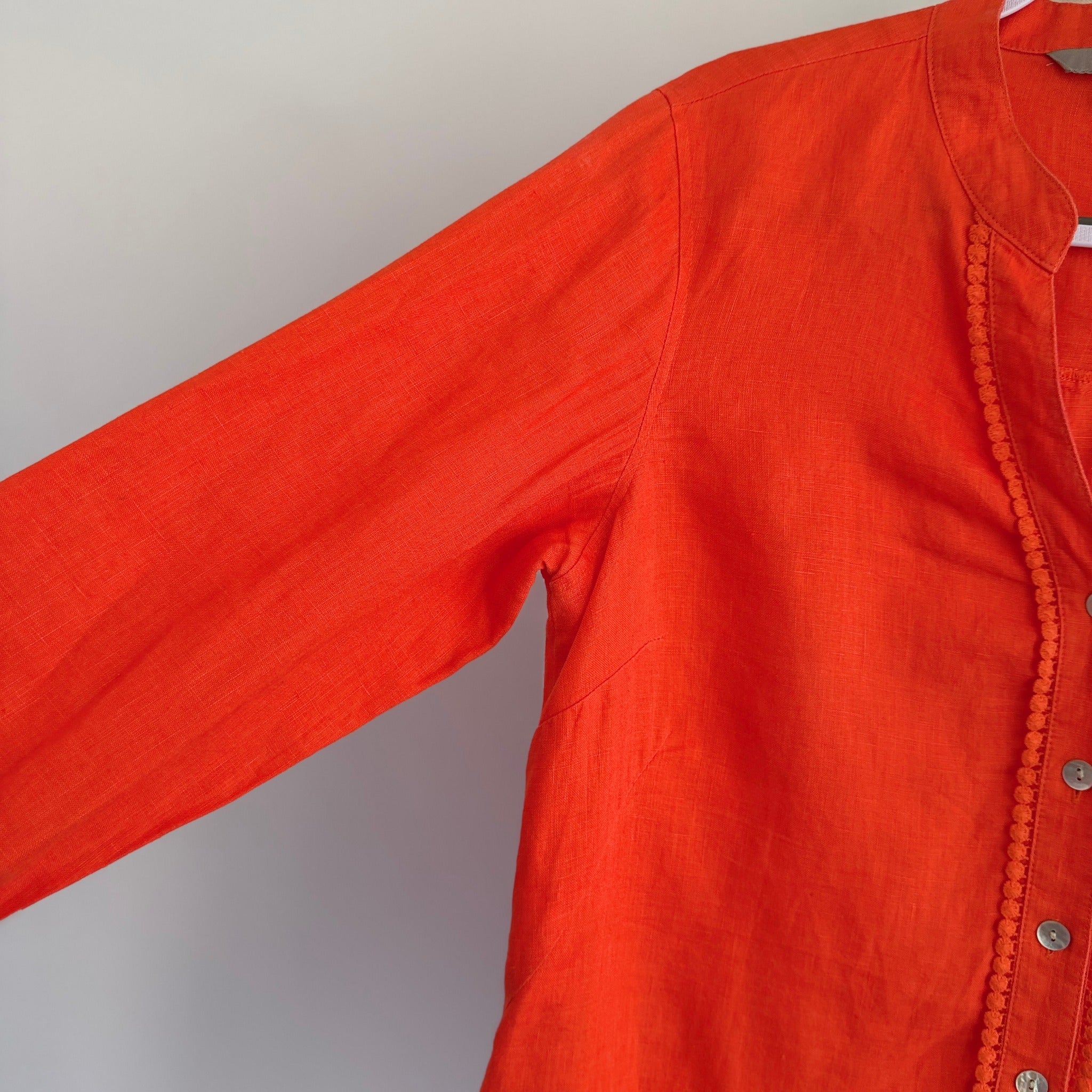 Yarra Trail Orange 100% Linen Button Up Shirt Size 10 Crochet Trim Casual - Image 13