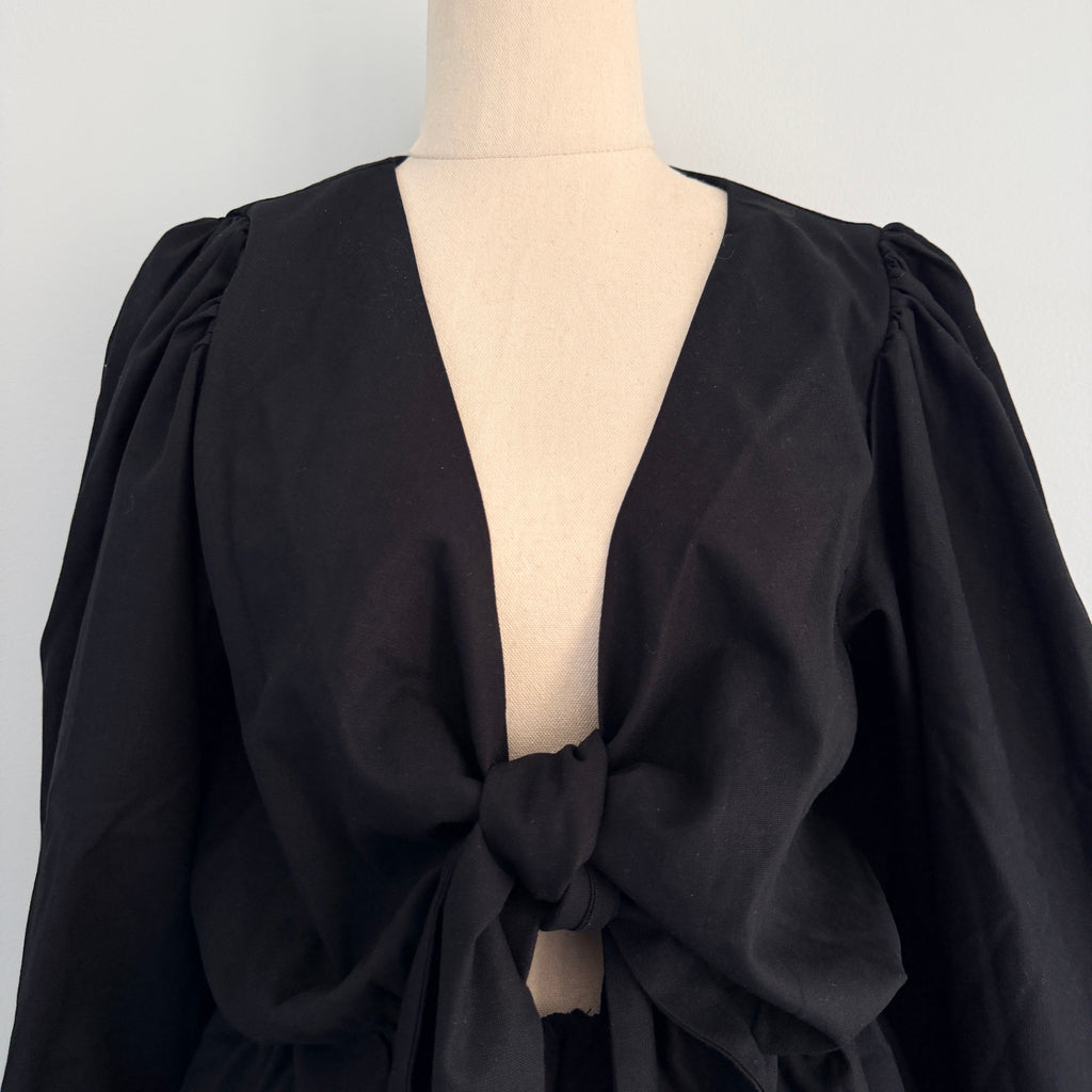 Tussah Katana Playsuit Black Linen Blend Tie Front Size 8 BNWT Party - Image 3